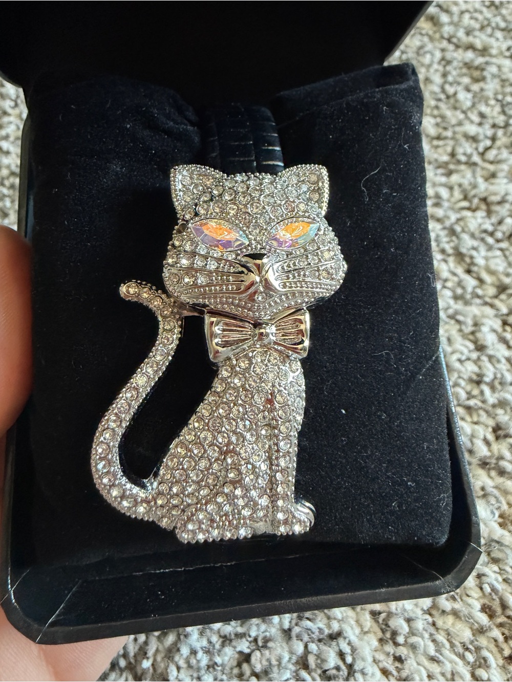 Gossip Rhinestone Cat Watch | Crystal Cat Face | Black Faux Croc Band | New
